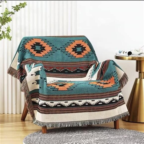 Boho Throw Blanket Southwestern Aztec Reversible Bed Couch Sofa Travel Outdoor - Picture 3 of 7